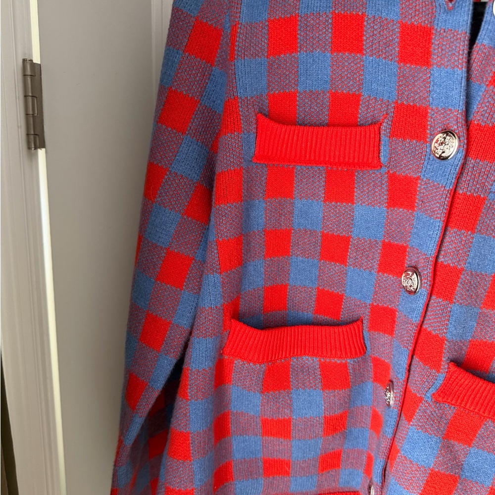 Orange and Blue Check Knit Cardigan - Picture 4 of 6